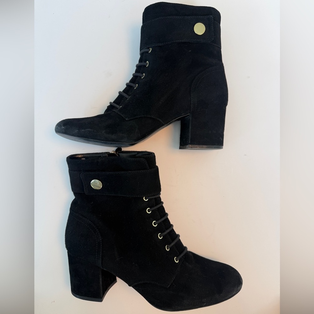 Nine West Black Suede Lace-Up Ankle Boots